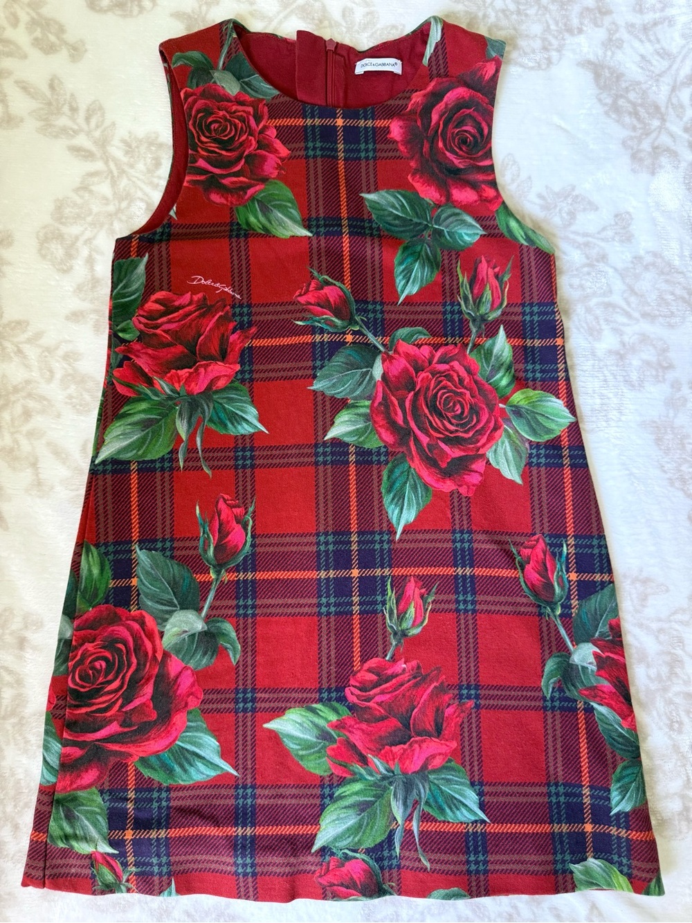Dolce & Gabbana Kids Girl Tartan Rose Check Dress Cotton